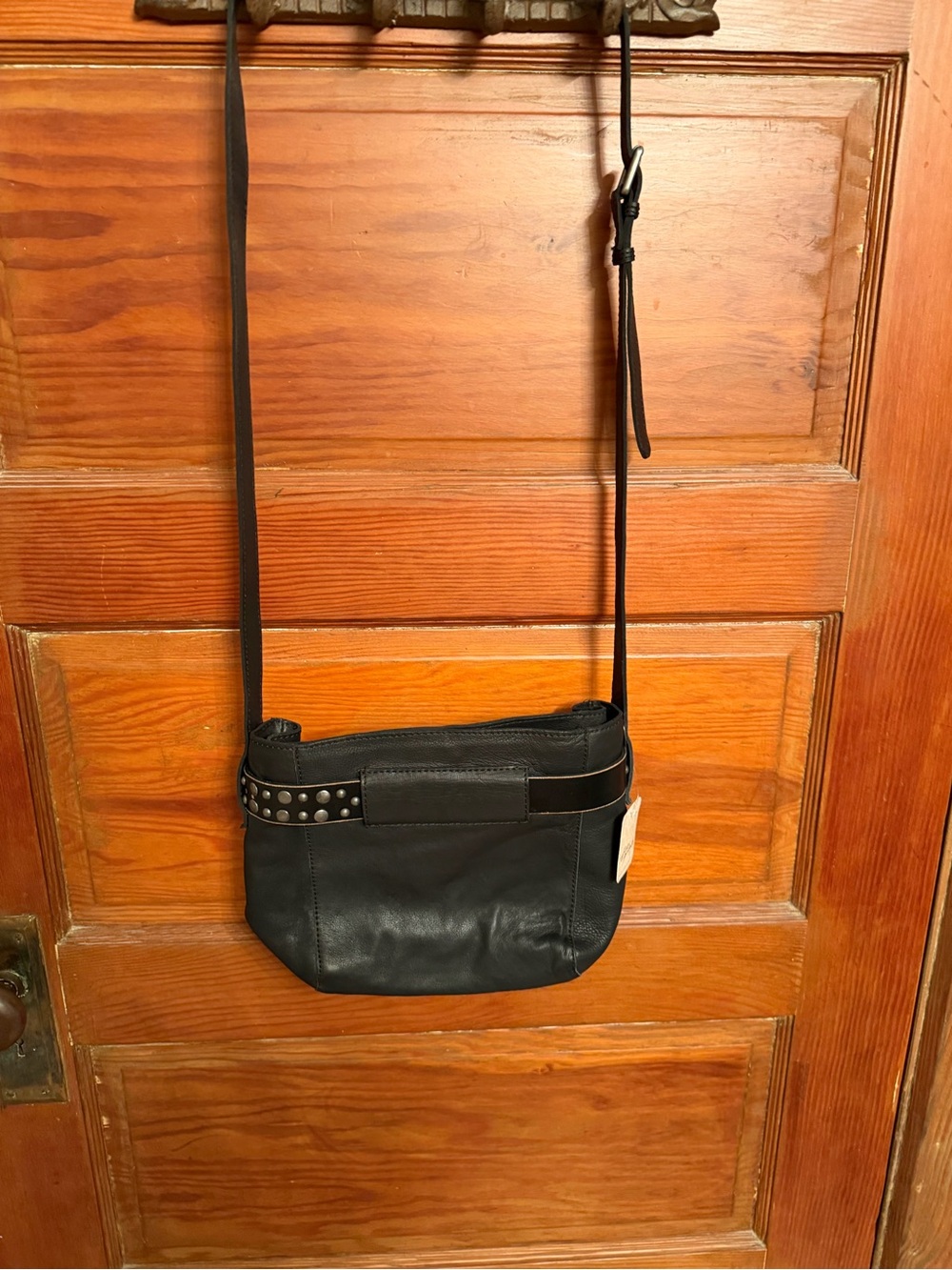 Free People Black Leather Studded Belt-Detail Bucket Shoulder Bag - Picture 8 of 9